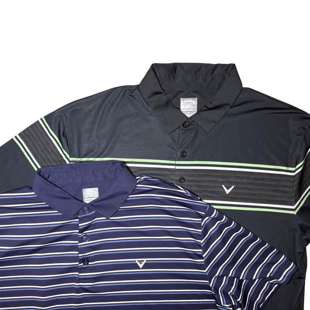 Callaway Golf Polo Short Sleeve Shirt 2PK Mens XL Opti-Dri Striped